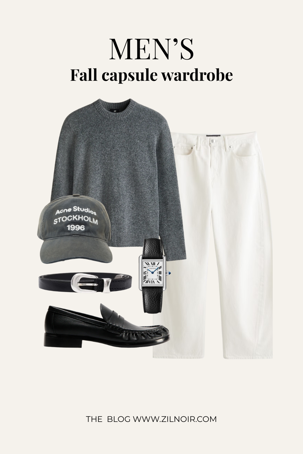 Sweater + white jeans + cap